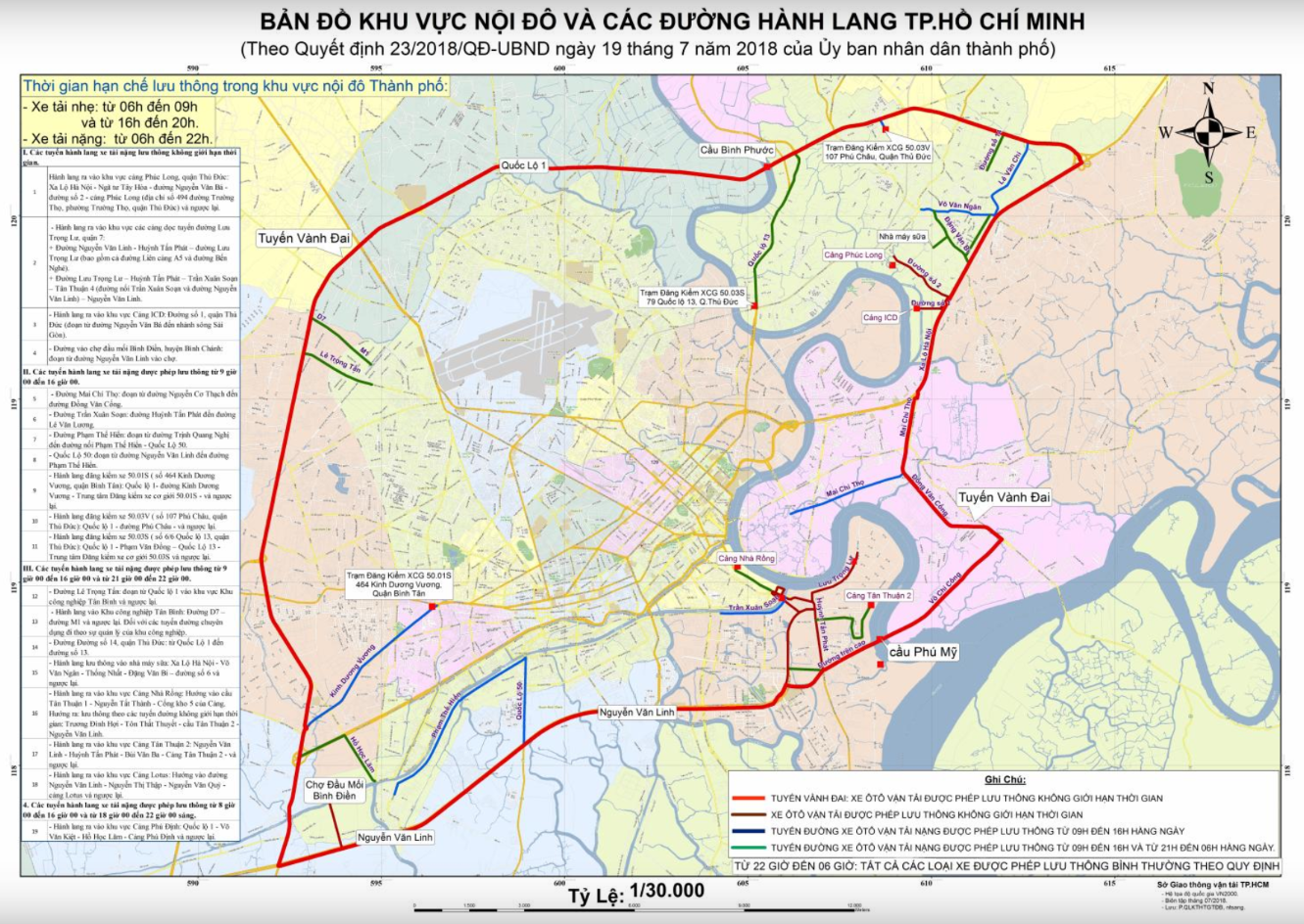 Bản đồ khu vực nội đô và các đường hành lang TP. Hồ Chí Minh 