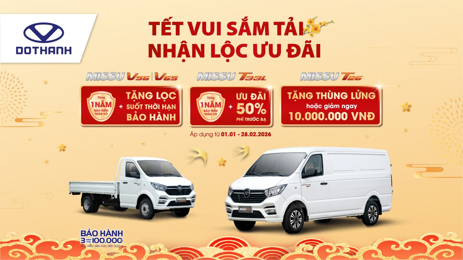 TẾT VUI SẮM TẢI, NHẬN LỘC ƯU ĐÃI | KHUYẾN MÃI XE TẢI NHỎ, XE VAN DOTHANH MISSU