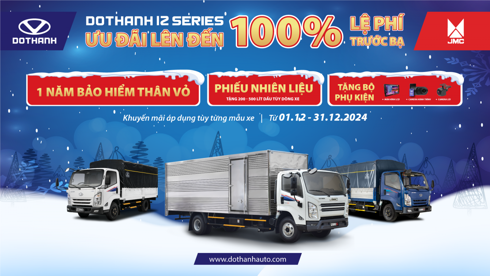 Khuyến mãi Giáng sinh 2024 dành cho dòng xe tải 1.9 - 7.35 tấn: DOTHANH IZ350 / IZ190SL / IZ350SL / IZ500L / IZ500SL / IZ650SL