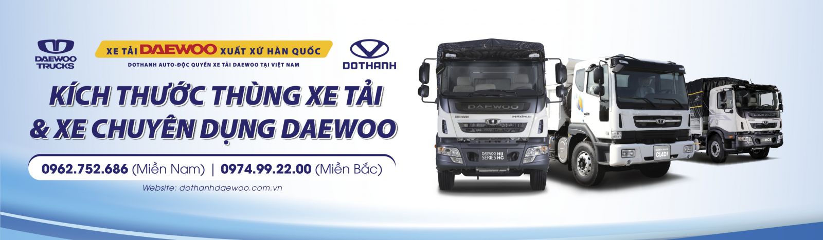 Kích thước thùng xe tải Daewoo và các dòng xe chuyên dụng Daewoo