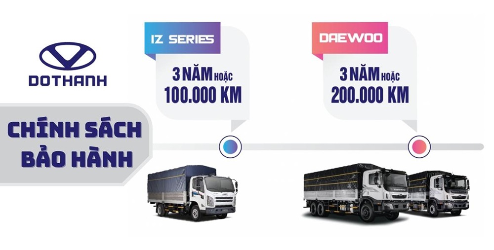 Chính sách bảo hành các dòng xe tải Đô Thành, Daewoo Trucks