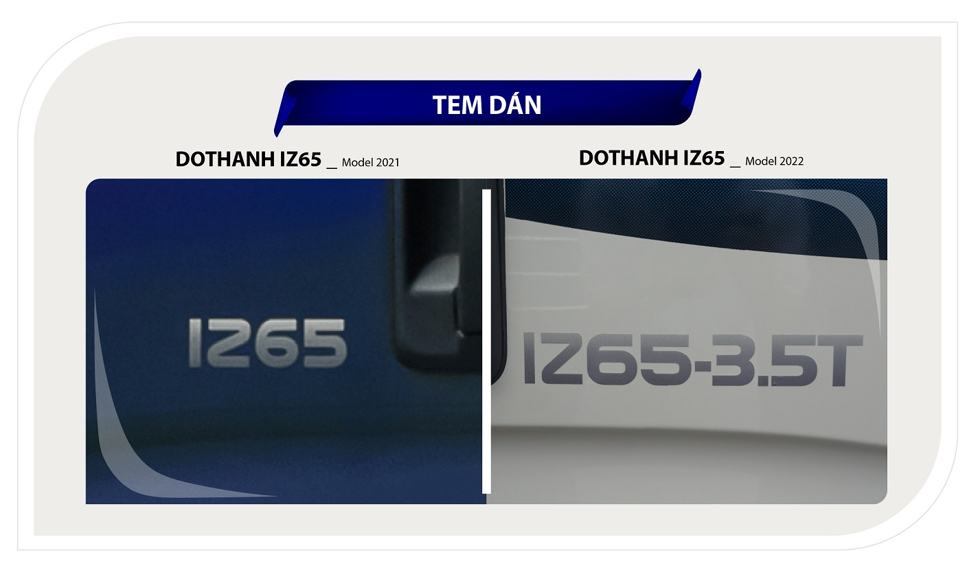 Điểm thay đổi mẫu mã xe tải DOTHANH IZ65 ở thiết kế bộ tem dán cửa