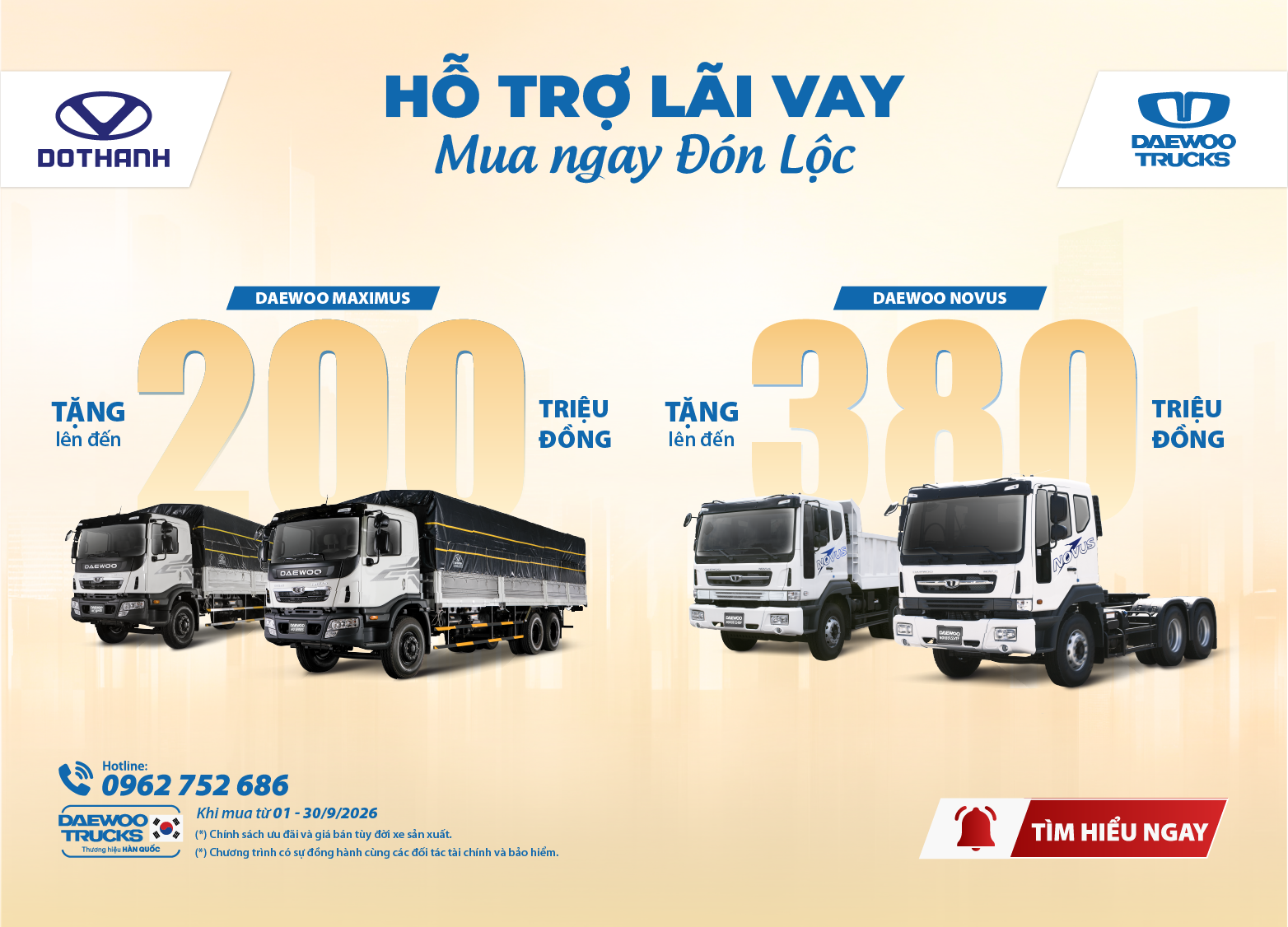 HỖ TRỢ LÃI VAY - MUA NGAY ĐÓN LỘC CÙNG THƯƠNG HIỆU XE HÀN QUỐC DAEWOO TRUCKS