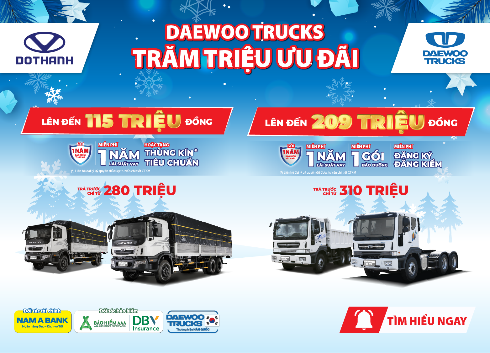 (Tháng 12) DAEWOO TRUCKS: TRĂM TRIỆU ƯU ĐÃI | Đồng hành cùng Nam A Bank, Bảo hiểm AAA, DBV