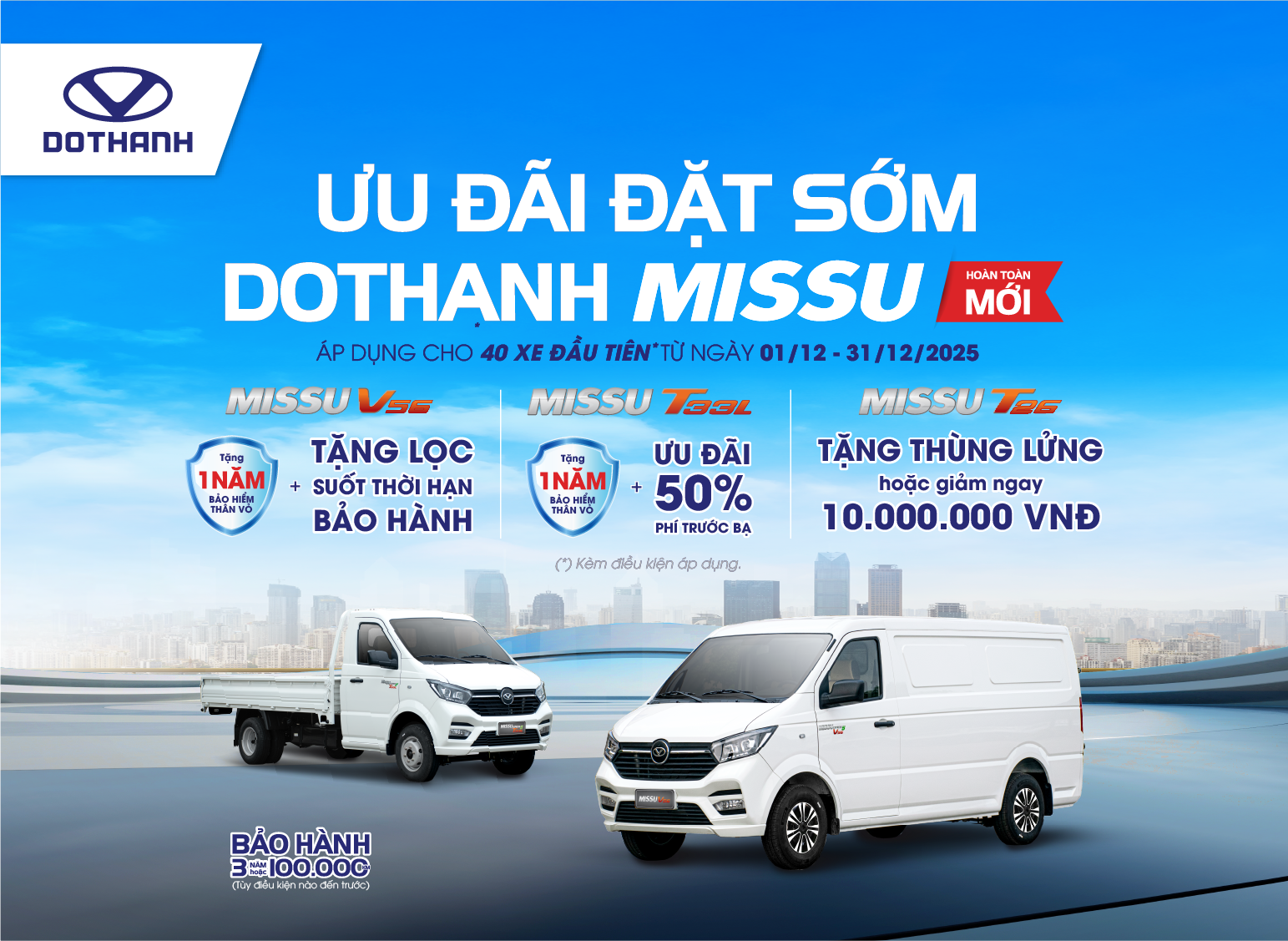 ƯU ĐÃI ĐẶT XE SỚM THÁNG 12 | XE TẢI NHỎ, XE VAN DOTHANH MISSU